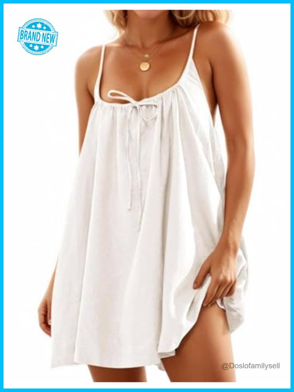 Boho Mini Linen Sundress with Pockets Sleeveless Beach Cover Up